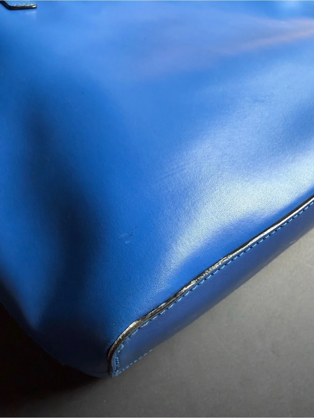 Kate Spade New York Cobalt Blue Smooth Leather Bow Tote Shoulder Bag Gold Logo